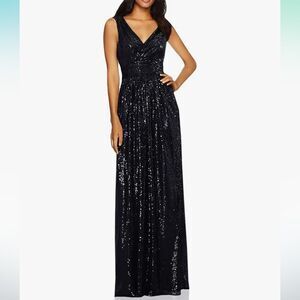 Kate Kasin NWT Black Sequin Pleated Prom Bridesmaid Formal Dress